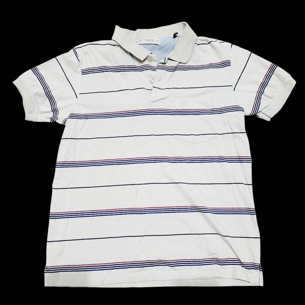 2/$20 Y2K Array Light Grey With  Red & Blue Stripe Polo Golf Shirt TopSize: M
